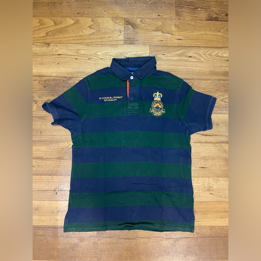 VTG Polo Ralph Lauren 1st Division RL Regiment Patch Polo. XL. Custom Fit.